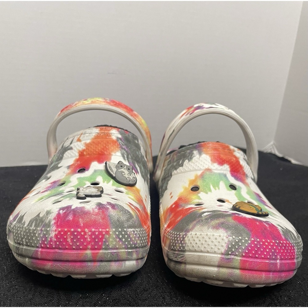 Classic Crocs Tie Dye Clogs Cat Charms Shoes Lined Warm Women's 8 Men's 6 Multi - Picture 3 of 16